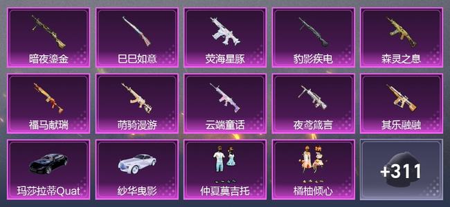 和平精英2载具 10升级枪 6粉装 0尾迹 120套装 58577热力 8印记