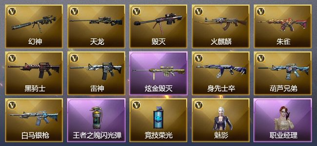 穿越火线（CF）1王者武器 1炫金武器 21V武器 1V角色 8皮肤 可排位