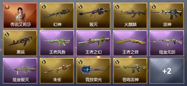 穿越火线（CF）1传说角色 3王者武器 2炫金武器 22V武器 2V角色 11皮肤 可排位