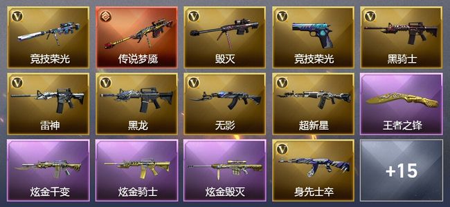 穿越火线（CF）2传说武器 1王者武器 3炫金武器 54V武器 2V角色 8皮肤 可排位