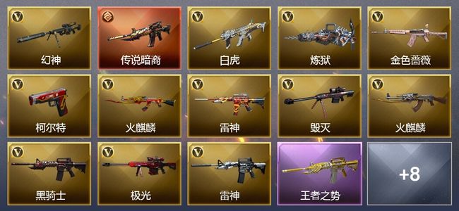 穿越火线（CF）1传说武器 1王者武器 55V武器 10皮肤 可排位