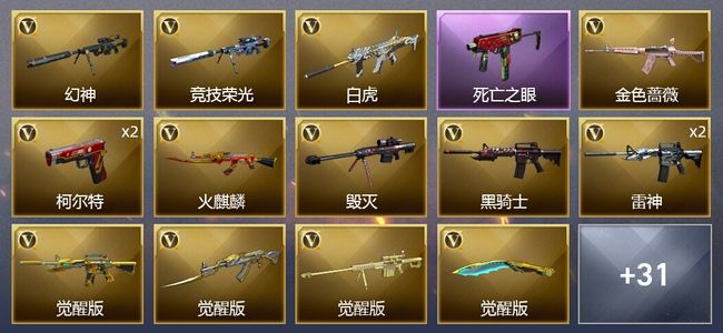 穿越火线（CF）1王者武器 1炫金武器 39V武器 2V角色 11皮肤 可排位