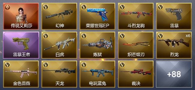 穿越火线（CF）1传说角色 0传说武器 8王者武器 3炫金武器 104V武器 9V角色 29皮肤 枪王