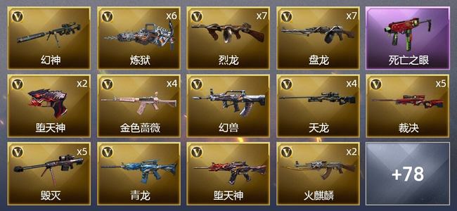 穿越火线（CF）0传说角色 0传说武器 6王者武器 4炫金武器 194V武器 8V角色 31皮肤 枪王