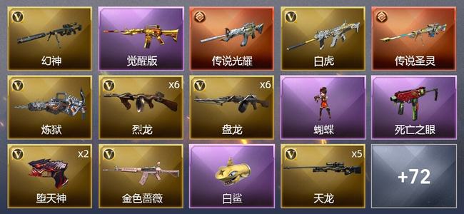 穿越火线（CF）0传说角色 2传说武器 2王者武器 3炫金武器 112V武器 0V角色 28皮肤 新锐