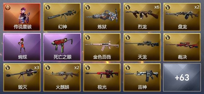 穿越火线（CF）1传说角色 0传说武器 2王者武器 0炫金武器 75V武器 4V角色 34皮肤 新锐