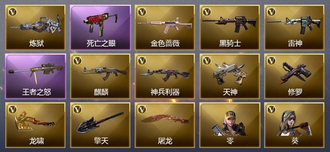 穿越火线（CF）0传说角色 0传说武器 1王者武器 0炫金武器 11V武器 1V角色 1皮肤 新锐
