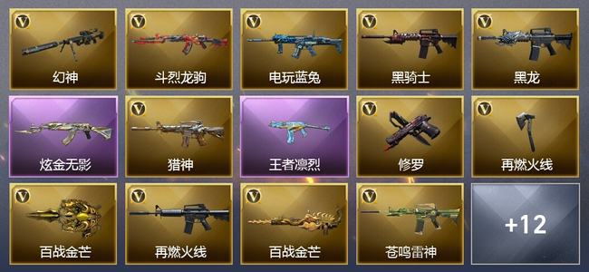 穿越火线（CF）0传说角色 0传说武器 1王者武器 1炫金武器 19V武器 3V角色 3皮肤 枪王