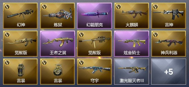 穿越火线（CF）1王者武器 1炫金武器 10V武器 1V角色 3皮肤 可排位 新锐