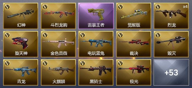 穿越火线（CF）1传说武器 6王者武器 61V武器 4V角色 17皮肤 可排位 枪王