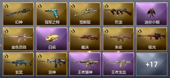 穿越火线（CF）4王者武器 1炫金武器 17V武器 4皮肤 可排位 新锐