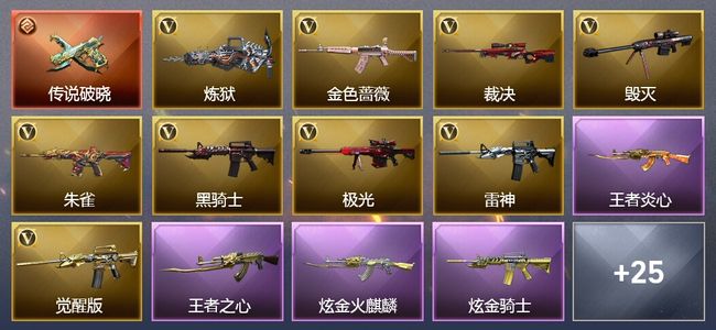 穿越火线（CF）1传说武器 2王者武器 3炫金武器 22V武器 2V角色 5皮肤 可排位 新锐