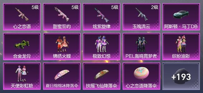 和平精英【苹果版】2载具 4升级枪 5粉装 3尾迹 110枪皮 102套装 4,2386热力