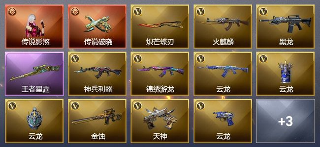 穿越火线（CF）1传说角色 2传说武器 1王者武器 21V武器 11V角色 1皮肤 可排位