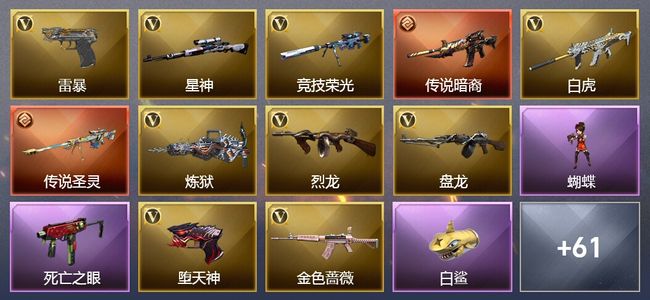 穿越火线（CF）2传说武器 13王者武器 1炫金武器 132V武器 25V角色 13皮肤 可排位