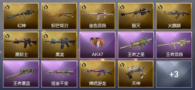 穿越火线（CF）8王者武器 1炫金武器 27V武器 3V角色 10皮肤 可排位