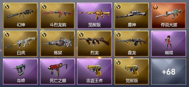 穿越火线（CF）1传说武器 17王者武器 3炫金武器 73V武器 32V角色 9皮肤 可排位
