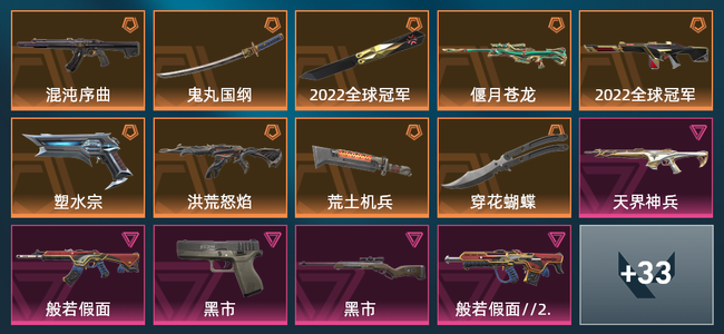 无畏契约6橙皮 1金皮 1紫皮 1皮肤 1皮肤总价值 1已用源晶