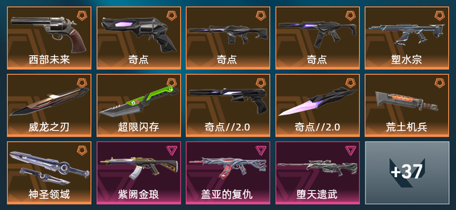 无畏契约8橙皮 1金皮 2紫皮 1皮肤 1皮肤总价值 1已用源晶