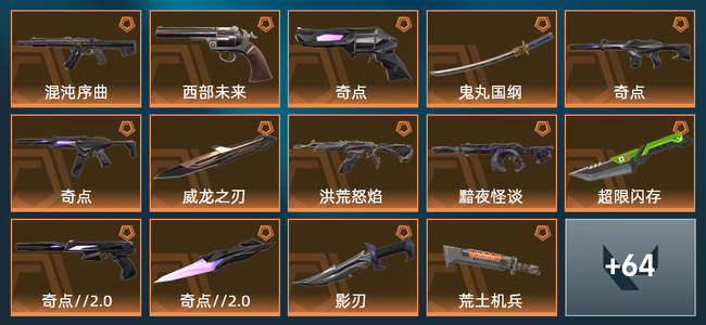 无畏契约12橙皮 1金皮 4紫皮 1皮肤 1皮肤总价值 1已用源晶