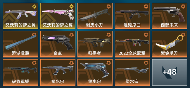 无畏契约18橙皮 2金皮 7紫皮 1皮肤 1皮肤总价值 1已用源晶