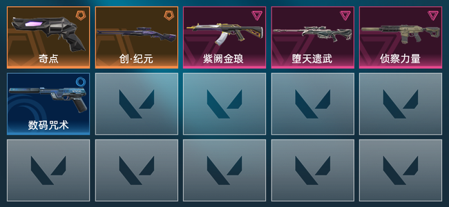 无畏契约2橙皮 3紫皮 18皮肤 7150皮肤总价值 240已用源晶