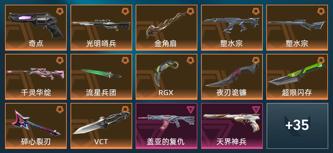 无畏契约13橙皮 7紫皮 75皮肤 3,0500皮肤总价值 1085已用源晶 铂金