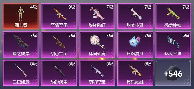 和平精英【苹果版】1载具 22升级枪 13粉装 11尾迹 331枪皮 208套装 11,7696热力 21印记