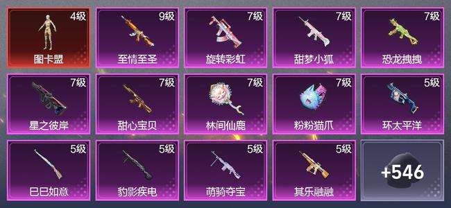 和平精英【苹果版】1载具 22升级枪 13粉装 11尾迹 331枪皮 208套装 11,7696热力 21印记