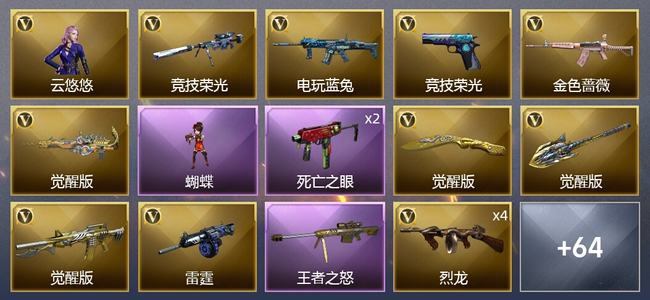 穿越火线（CF）1王者武器 7炫金武器 84V武器 4V角色 20皮肤 可排位 新锐