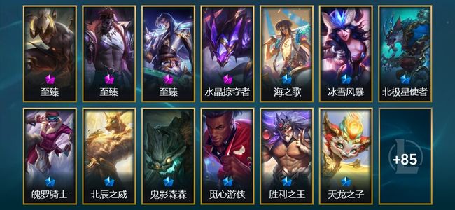 英雄联盟（LOL）4神话 4臻彩 10限定 13传说 98皮肤 11炫彩 158英雄 黑铁