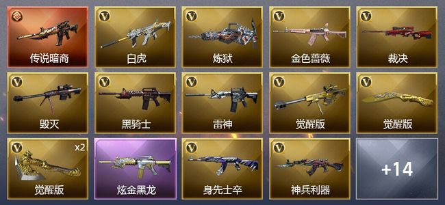 穿越火线（CF）1传说武器 1炫金武器 22V武器 20皮肤 可排位 新锐