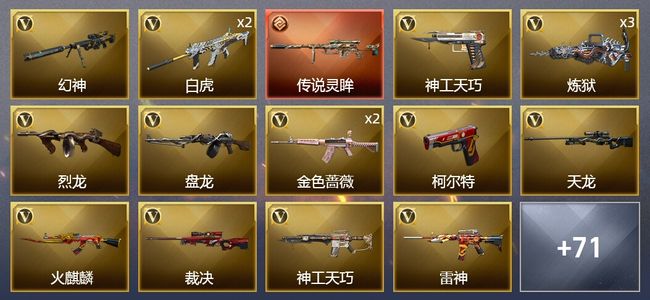 穿越火线（CF）1传说武器 1王者武器 2炫金武器 118V武器 2V角色 39皮肤 可排位