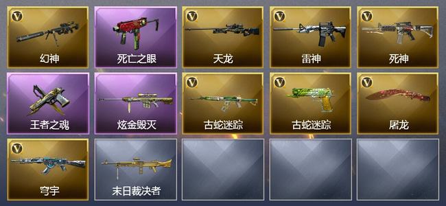 穿越火线（CF）1王者武器 1炫金武器 8V武器 3皮肤 可排位 新锐