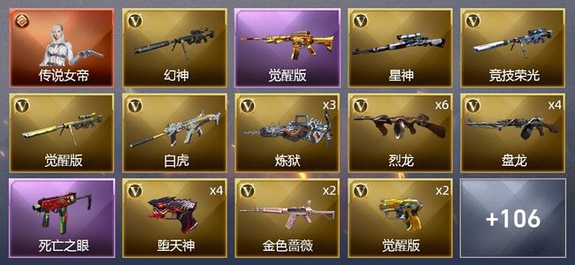 穿越火线（CF）1传说角色 14王者武器 5炫金武器 138V武器 3V角色 37皮肤 可排位 枪王