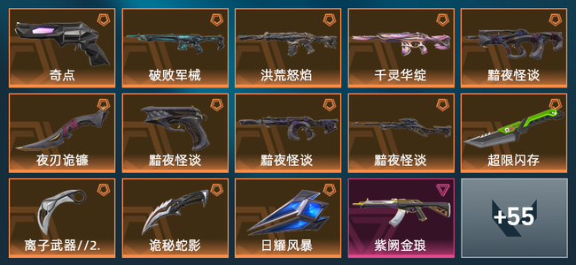 无畏契约13橙皮 12紫皮 69皮肤 35160皮肤总价值 1040已用源晶