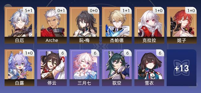 崩坏：星穹铁道24黄 16角色黄 8光锥黄 7五星角色 4五星光锥 67级 女主
