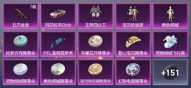 和平精英1载具 1升级枪 3粉装 1飞行器 93枪皮 78套装 30728热力 3印记