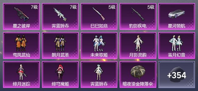 和平精英1载具 4升级枪 8粉装 4尾迹 204枪皮 162套装 63965热力 15印记