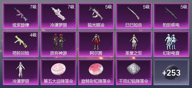 和平精英6升级枪 5粉装 2尾迹 166枪皮 105套装 48456热力 6印记 星钻