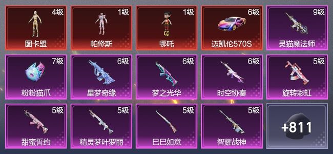 和平精英9载具 28升级枪 17粉装 16尾迹 478枪皮 313套装 182720热力 21印记 皇冠