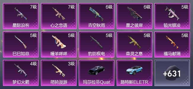 和平精英4载具 12升级枪 15粉装 7尾迹 372枪皮 270套装 125753热力 22印记 皇冠