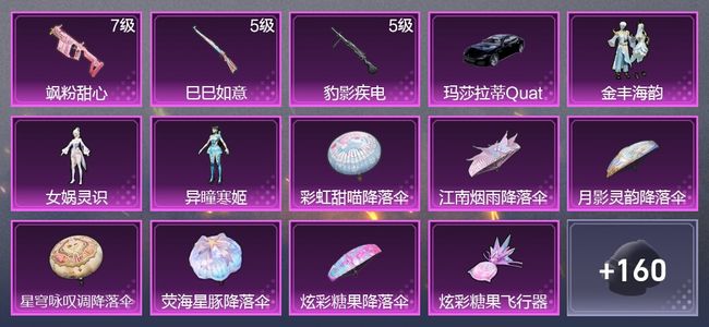 和平精英1载具 3升级枪 3粉装 1尾迹 102枪皮 75套装 3,1461热力 4印记 黄金