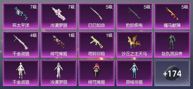 和平精英8升级枪 5粉装 3尾迹 118枪皮 70套装 3,7817热力 5印记