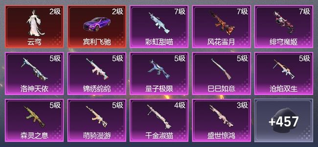 和平精英10载具 17升级枪 16粉装 7尾迹 282枪皮 172套装 10,8694热力 14印记
