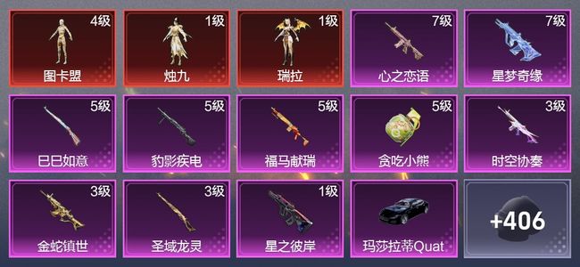 和平精英5载具 10升级枪 8粉装 4尾迹 255枪皮 166套装 8,5043热力 11印记