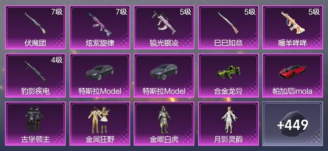 和平精英4载具 6升级枪 7粉装 5尾迹 261枪皮 218套装 83725热力 9印记