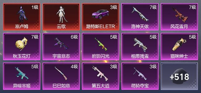 和平精英5载具 13升级枪 21粉装 6尾迹 310枪皮 216套装 120699热力 17印记