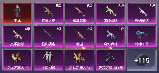 和平精英1载具 8升级枪 1粉装 3尾迹 91枪皮 41套装 23460热力 2印记