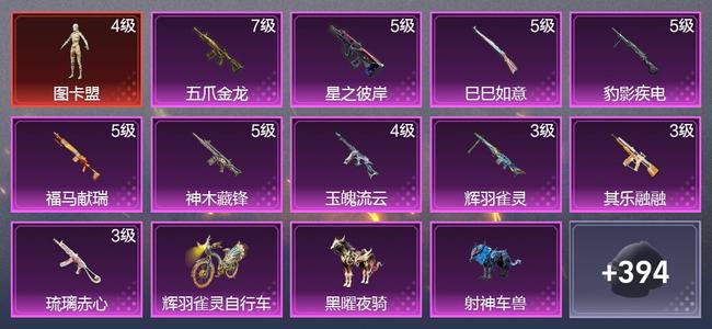 和平精英【苹果版】3载具 10升级枪 10粉装 5尾迹 169套装 78393热力 10印记 超级王牌